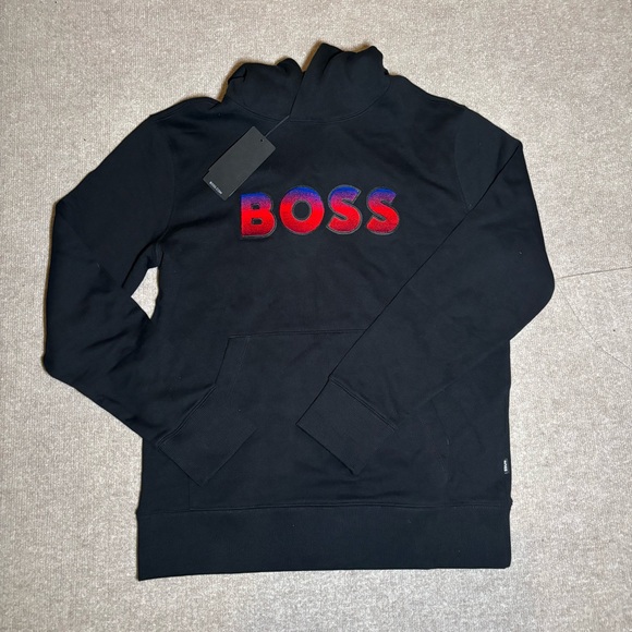 Boss Other - BOSS Black Pullover Hoodie Red Blue Logo Size M NWT